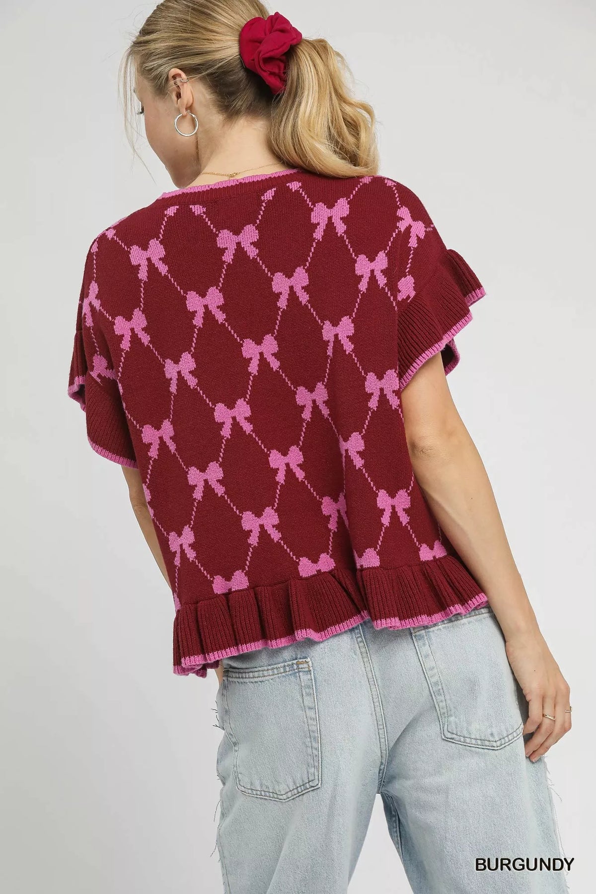 Umgee Bow Knit Ruffle Sleeve Sweater - Sydney So Sweet