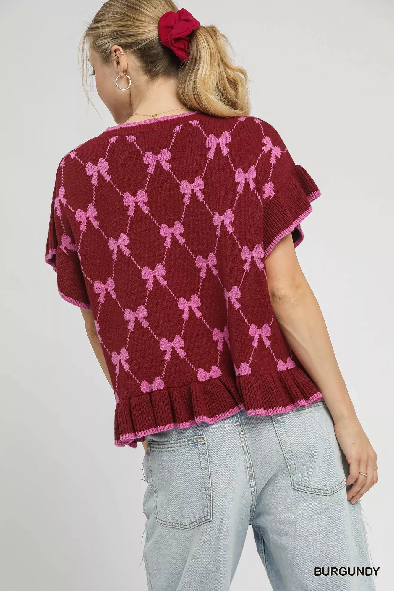 Umgee Bow Knit Ruffle Sleeve Sweater - Sydney So Sweet