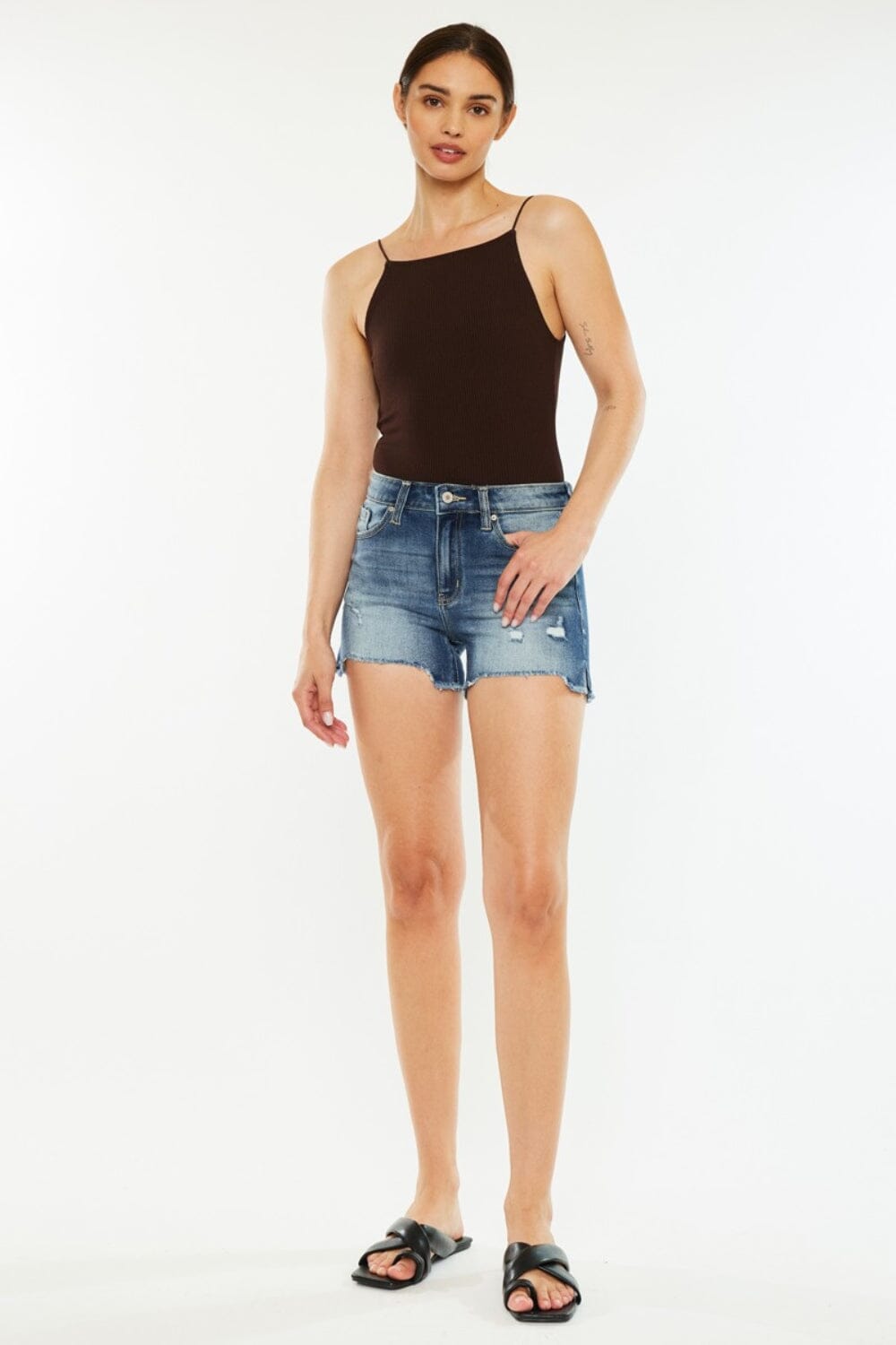 Kancan High Waist Raw Hem Denim Shorts - Sydney So Sweet