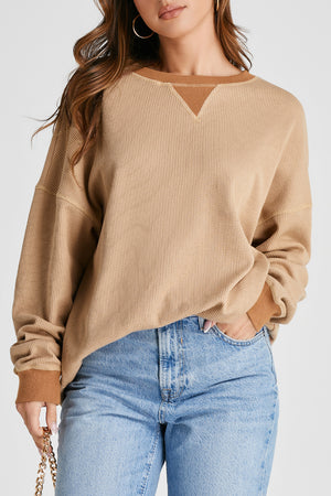 Waffle-Knit Long Sleeve Sweatshirt - Sydney So Sweet