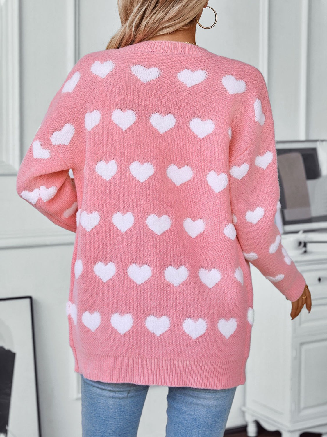 Heart V-Neck Button Up Long Sleeve Cardigan - Sydney So Sweet