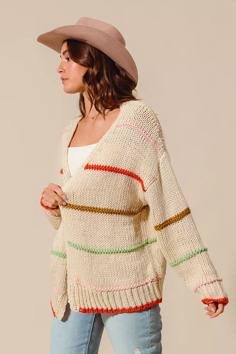 SO ME Loose Fit Multi Stripe Open Front Cardigan - Sydney So Sweet