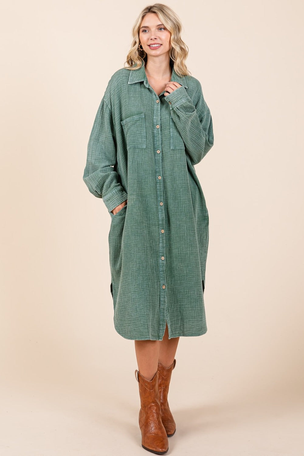 Mittoshop Mineral Wash Cotton Gauze Midi Shirt Dress - Sydney So Sweet