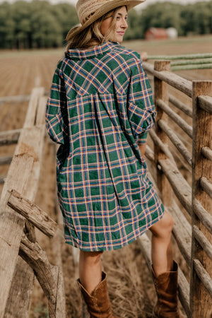 Plaid Button Up Collared Neck Shirt Dress - Sydney So Sweet