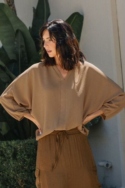 Annie Wear Notched Batwing Sleeve Blouse - Sydney So Sweet