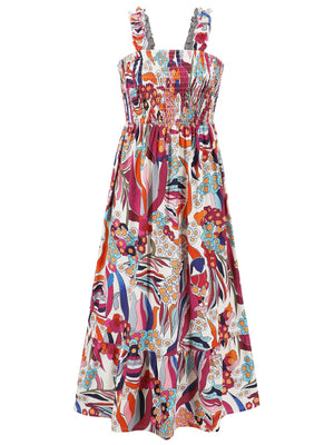 Smocked Printed Square Neck Sleeveless Dress - Sydney So Sweet