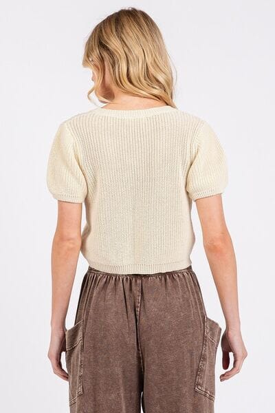 Mittoshop V-Neck Short Sleeve Crop Sweater - Sydney So Sweet