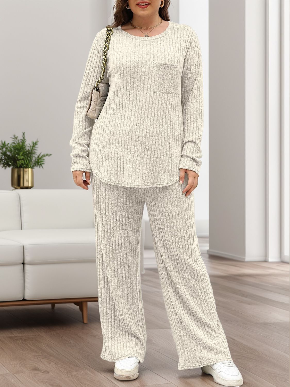 Round Neck Long Sleeve Top and Pants Set - Sydney So Sweet