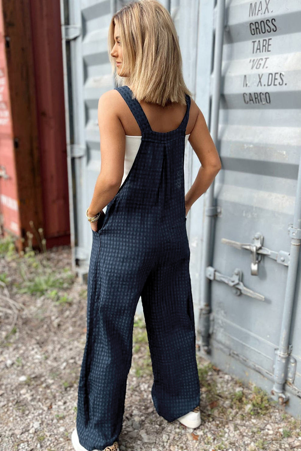 Plaid Wide Strap Wide Leg Overalls - Sydney So Sweet