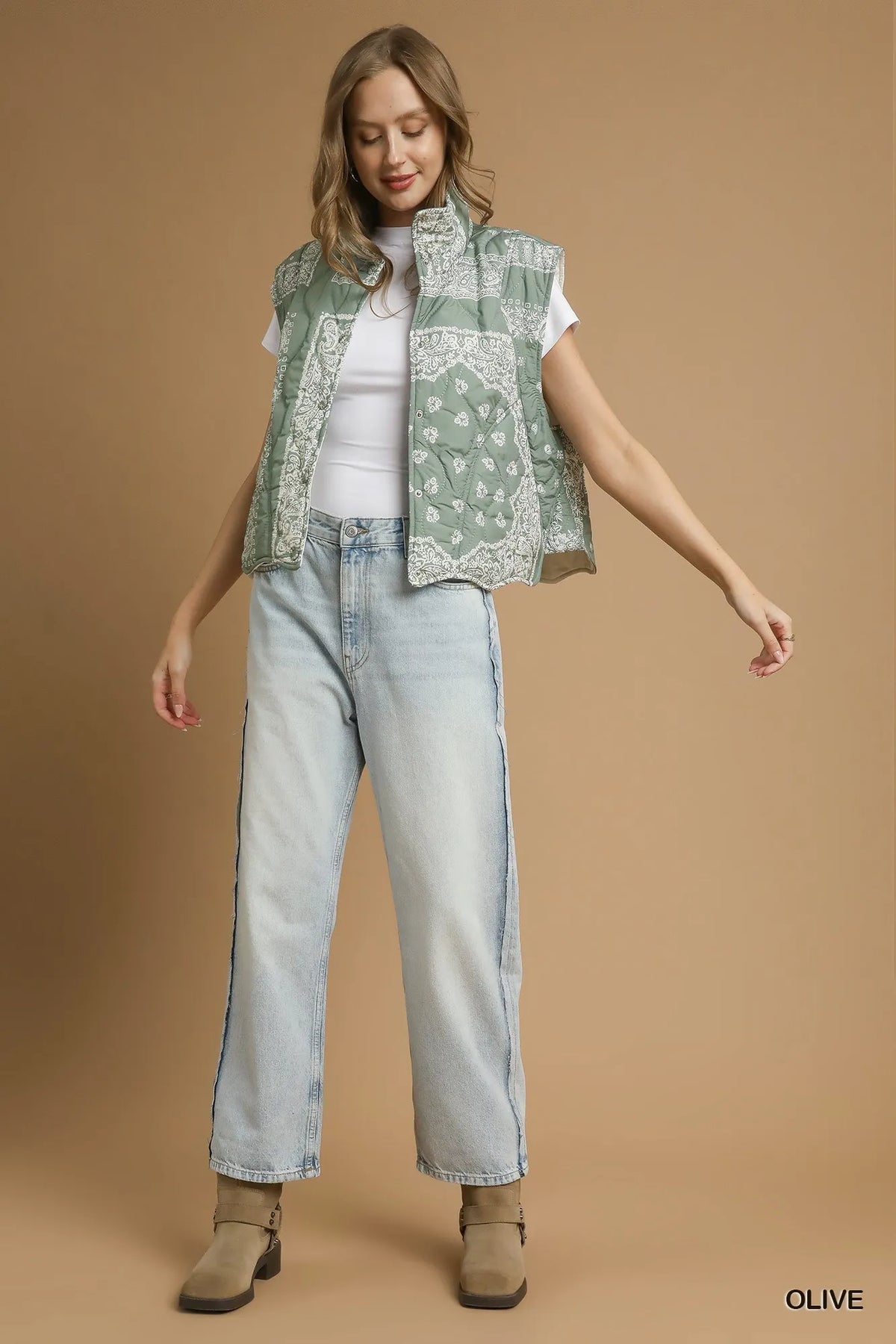 Umgee Bandana Print Quilted Puffer Vest - Sydney So Sweet