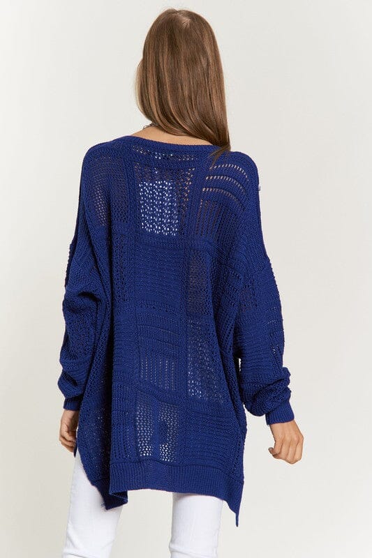 Davi & Dani Openwork Side Slit Drop Shoulder Knit Cover Up - Sydney So Sweet
