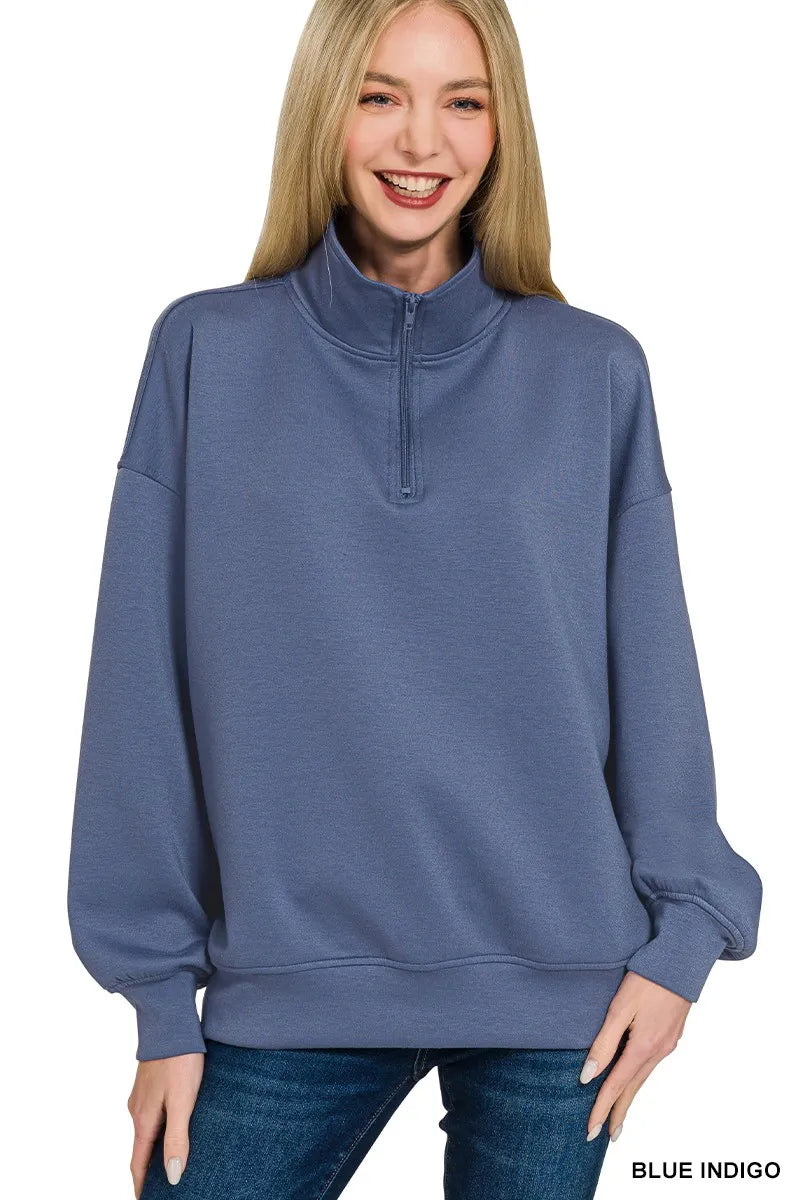 Zenana Scuba Quarter-Zip Sweatshirt - Sydney So Sweet