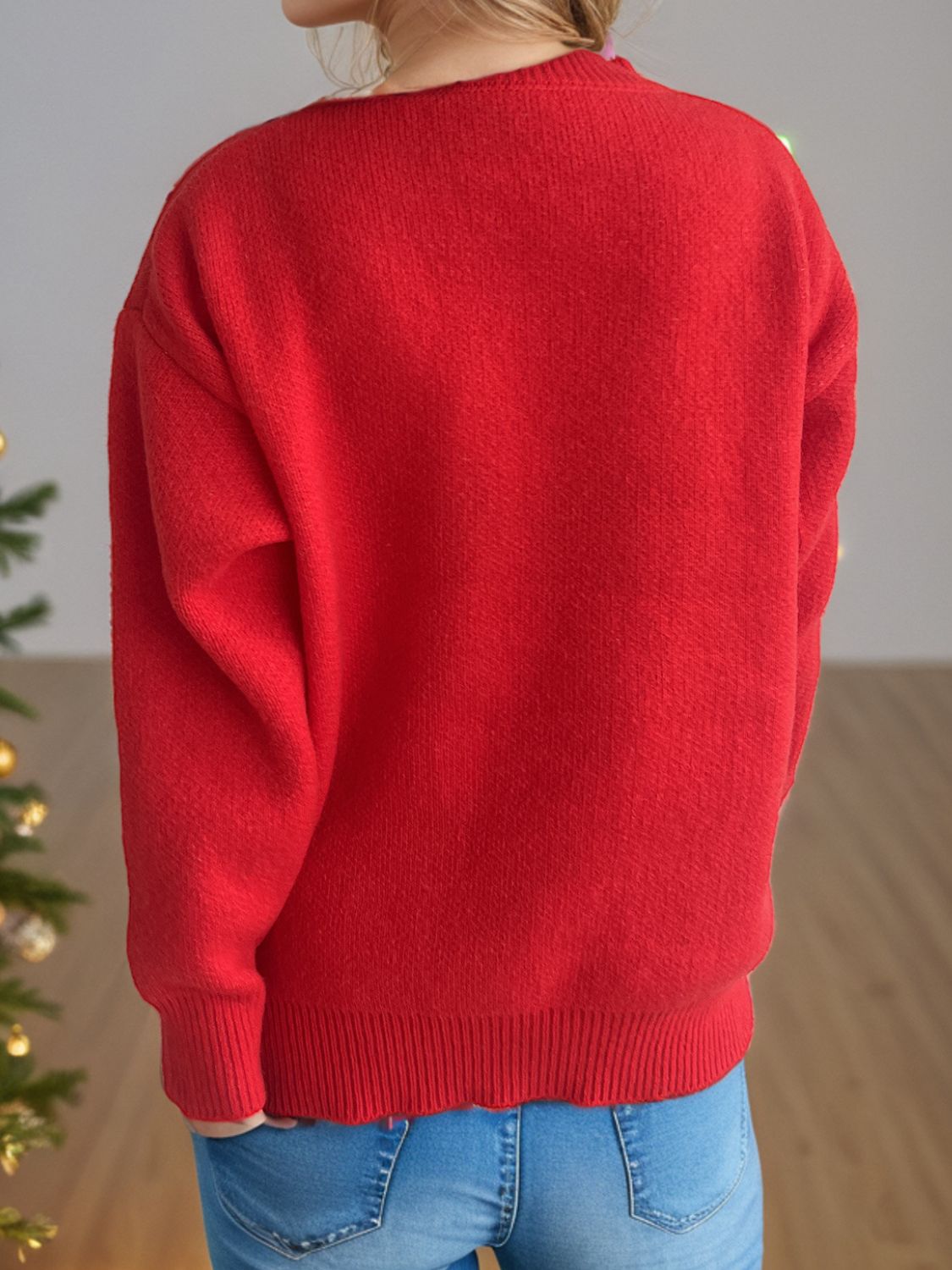 Reindeer Round Neck Long Sleeve Sweater - Sydney So Sweet