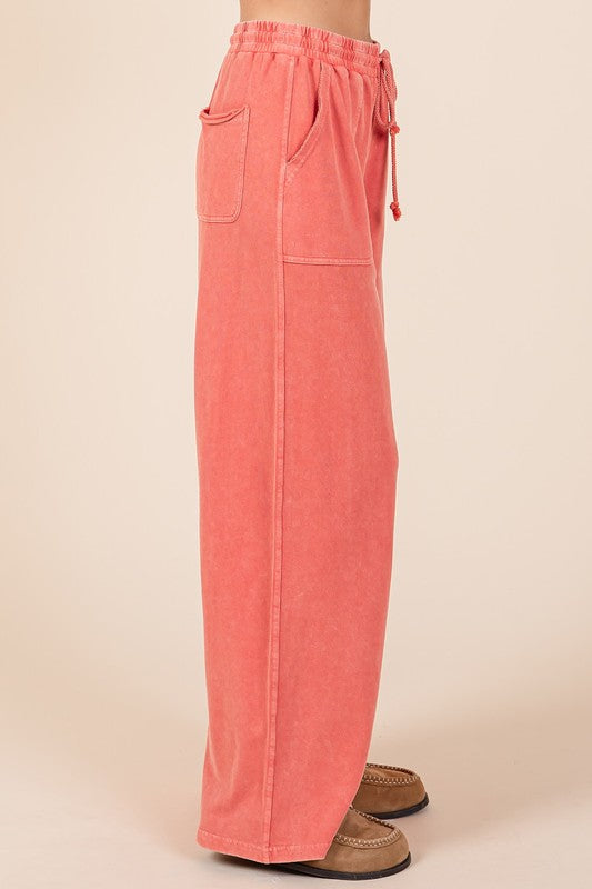 Mittoshop Mineral Wash French Terry Drawstring Wide Leg Pants - Sydney So Sweet