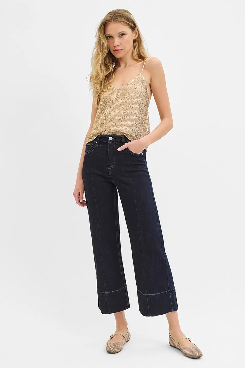 RISEN Tummy Control High Rise Crop Wide Seam Detailed Jeans - Sydney So Sweet