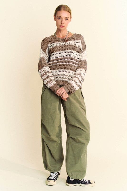 Davi & Dani Contrast Striped Crochet Drop Shoulder Knit Cover Up - Sydney So Sweet