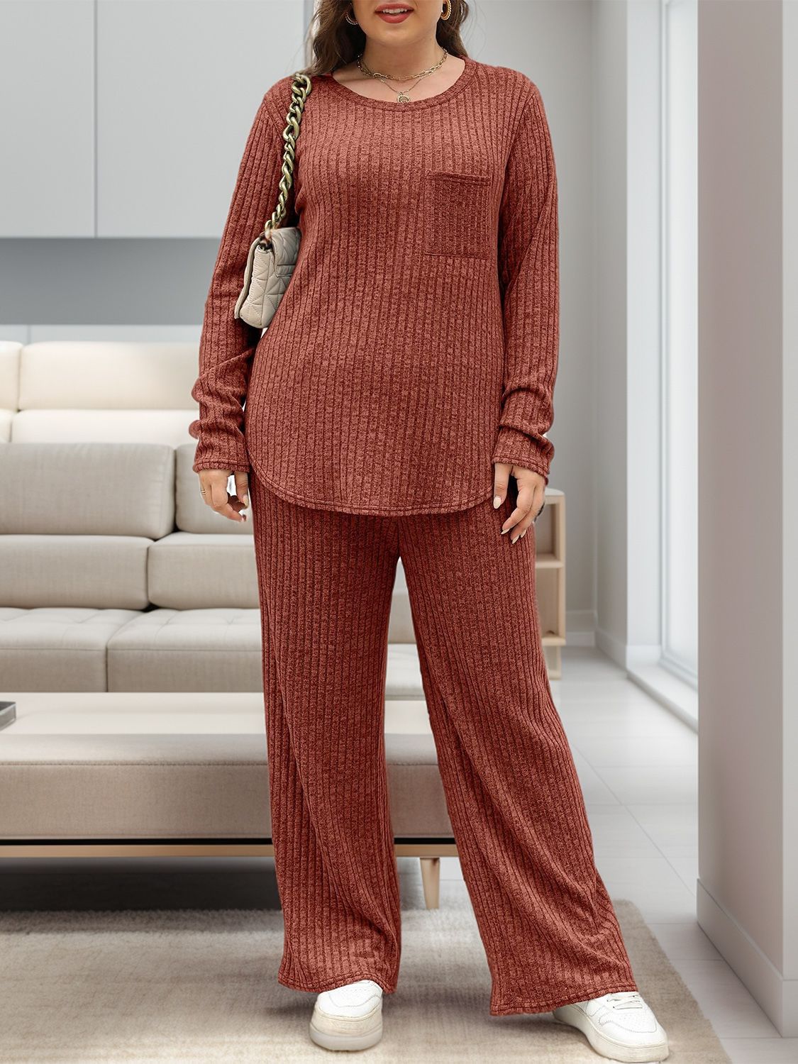 Round Neck Long Sleeve Top and Pants Set - Sydney So Sweet