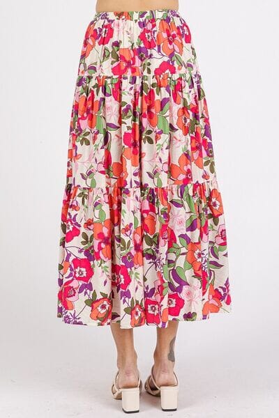 Mittoshop Flower Print Elastic Waist Tiered Skirt - Sydney So Sweet