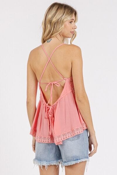 Mittoshop Crisscross Back Lace Detail V-Neck Cami - Sydney So Sweet