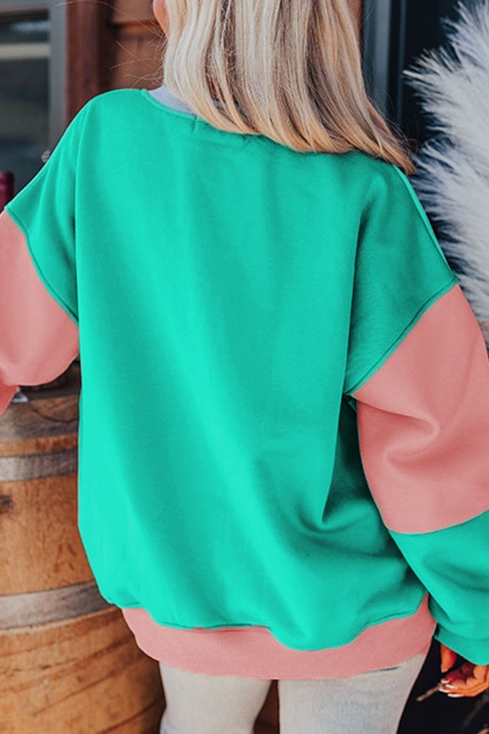 Color Block Round Neck Long Sleeve Sweatshirt - Sydney So Sweet