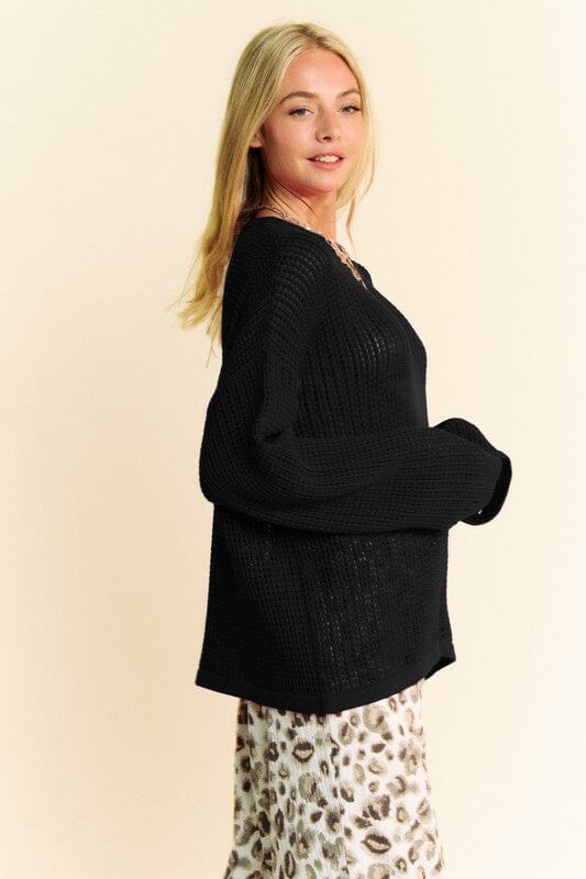 Davi & Dani Star Front Crochet Drop Shoulder Knit Top - Sydney So Sweet
