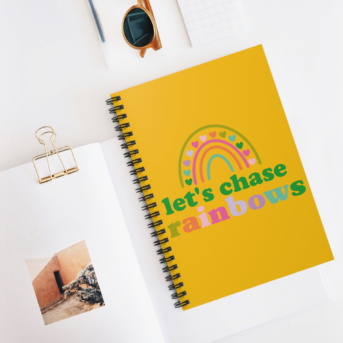Let's Chase Rainbows Spiral Notebook Bright Yellow Ruled Journal