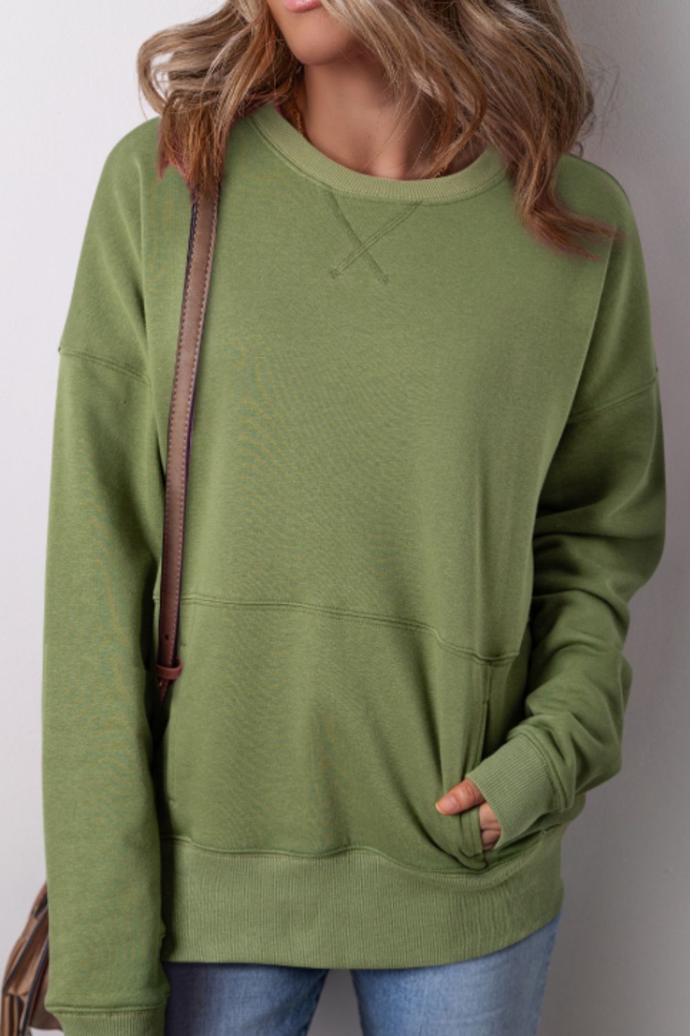 Solid Color Round Neck Long Sleeve Sweatshirt - Sydney So Sweet