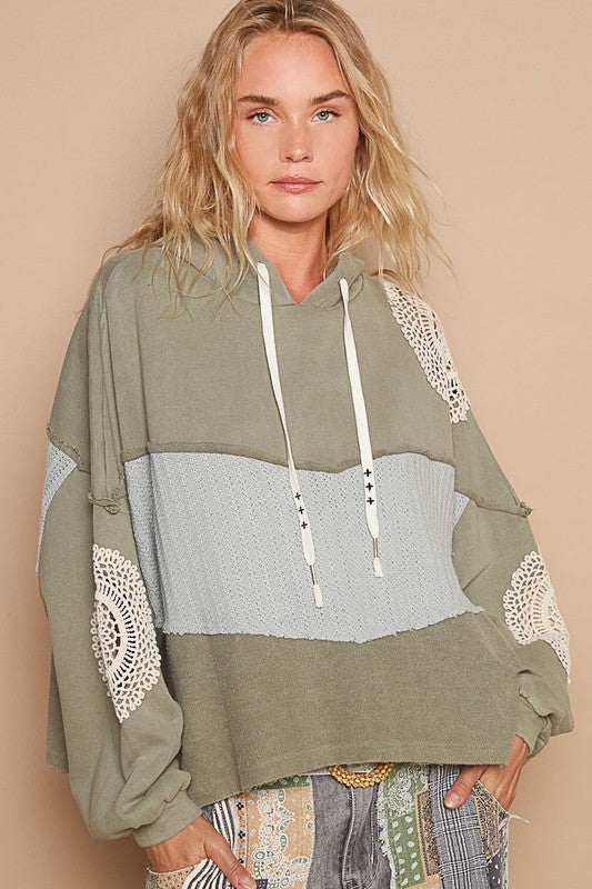 POL Openwork Contrast Dropped Shoulder Hoodie - Sydney So Sweet