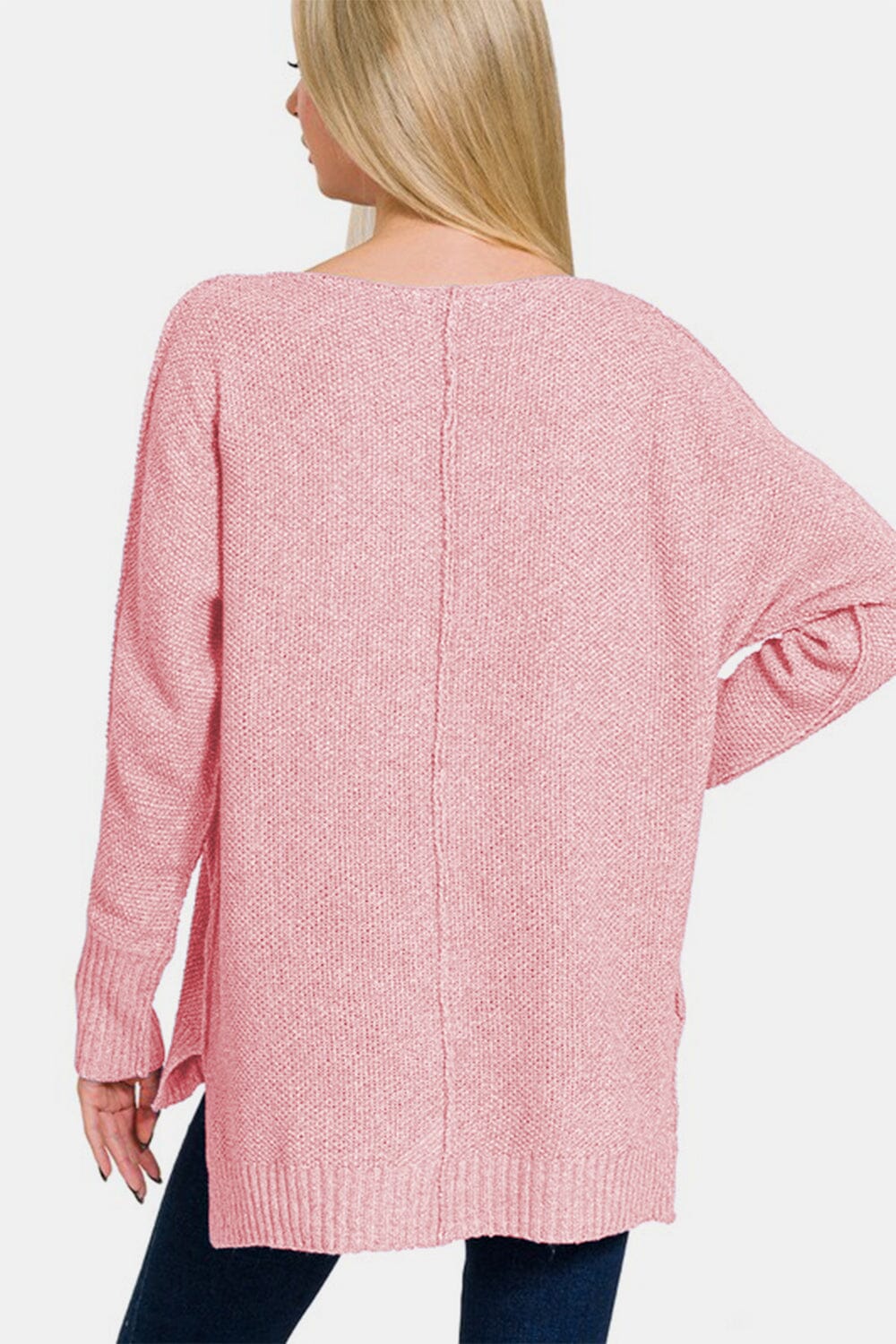 Zenana High-Low Center Seam V-Neck Sweater - Sydney So Sweet