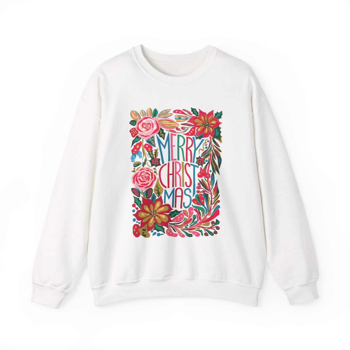 Merry Christmas Bright Holiday Florals Crewneck Unisex Sweatshirt