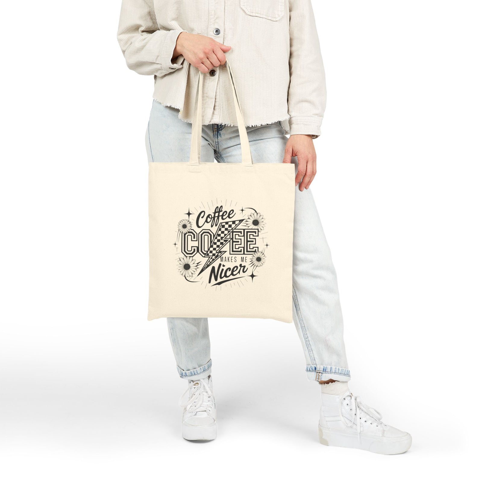 Coffee Makes Me Nicer Cotton Canvas Grocery & Market Tote Bag