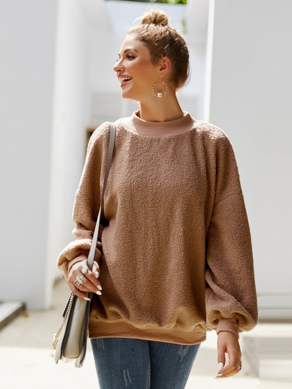 Mock Neck Dropped Shoulder Sweatshirt - Sydney So Sweet