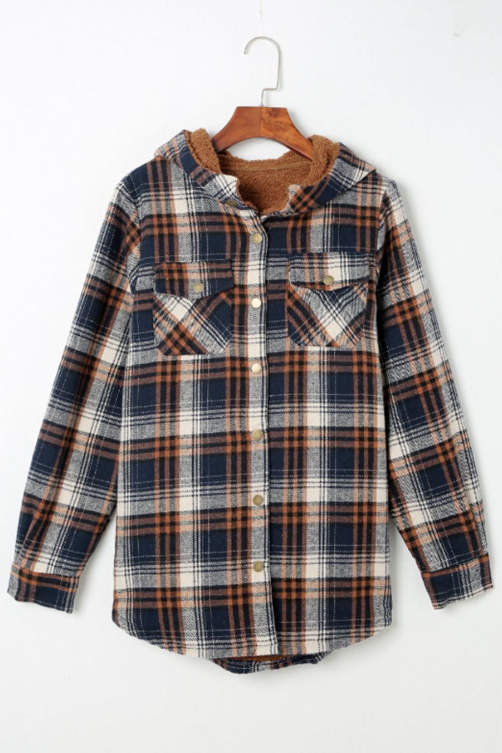 Plaid Button Up Long Sleeve Hooded Jacket - Sydney So Sweet