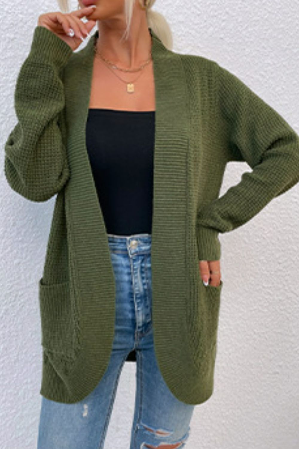 Open Front Rib-Knit Cardigan with Pockets - Sydney So Sweet