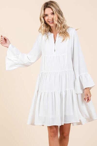 Mittoshop Tiered Notched Flare Sleeve Dress - Sydney So Sweet