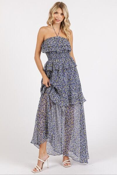 Mittoshop Ruffled Smocked Floral Halter Neck Maxi Dress - Sydney So Sweet