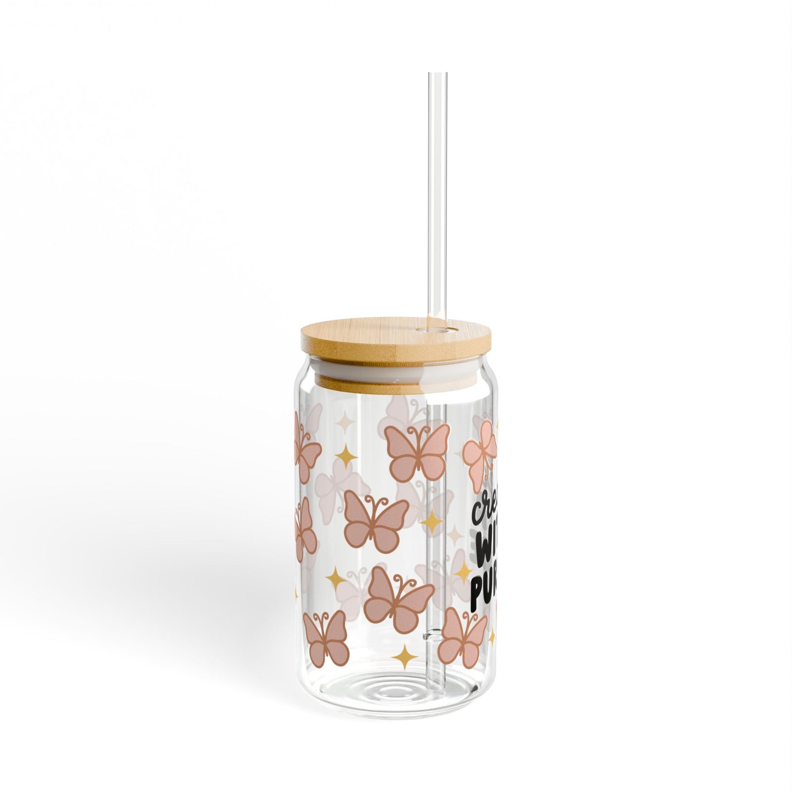 Created With A Purpose Tumbler Sipper Glass 16oz — Reusable Drink Jar with Lid & Straw