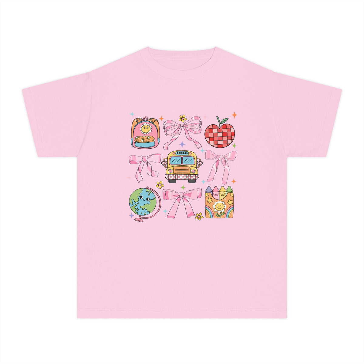 Coquette Back to School Bow Graphic Tee Kids Preppy Cute T-Shirt
