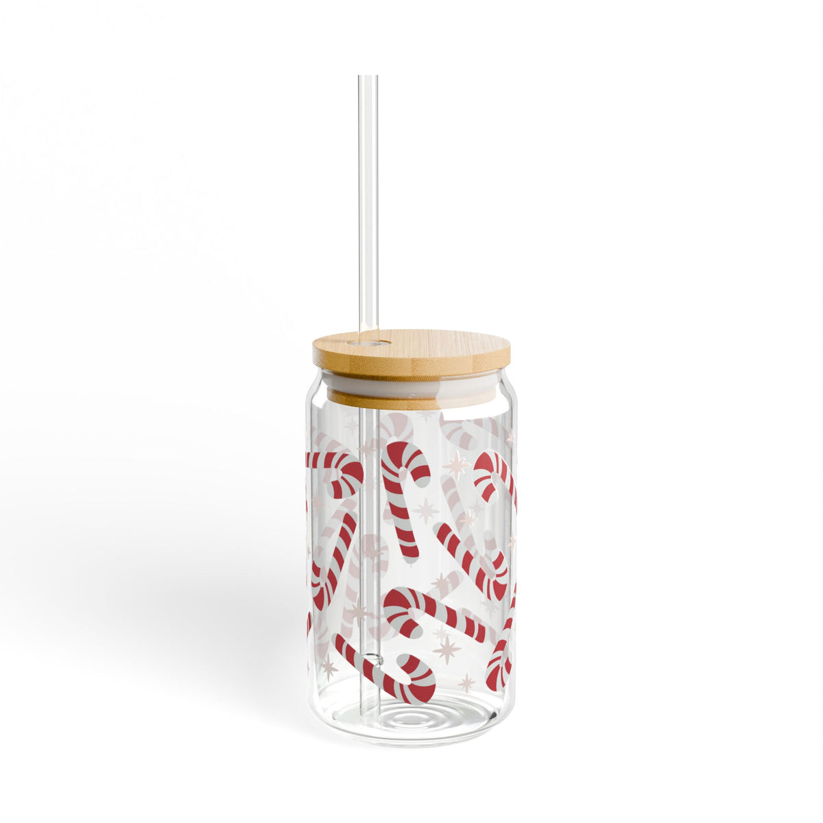 Candy Cane Cute Sipper Glass 16oz Reusable Drink Jar with Lid & Straw