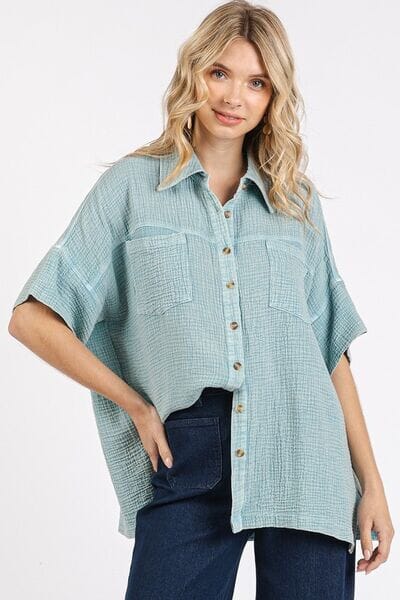 Mittoshop Mineral Wash Gauze Oversized Short Sleeve Shirt - Sydney So Sweet