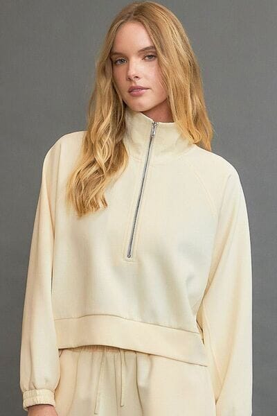 Umgee Full Size Half Zip Cropped Sweatshirt Plus Size - Sydney So Sweet
