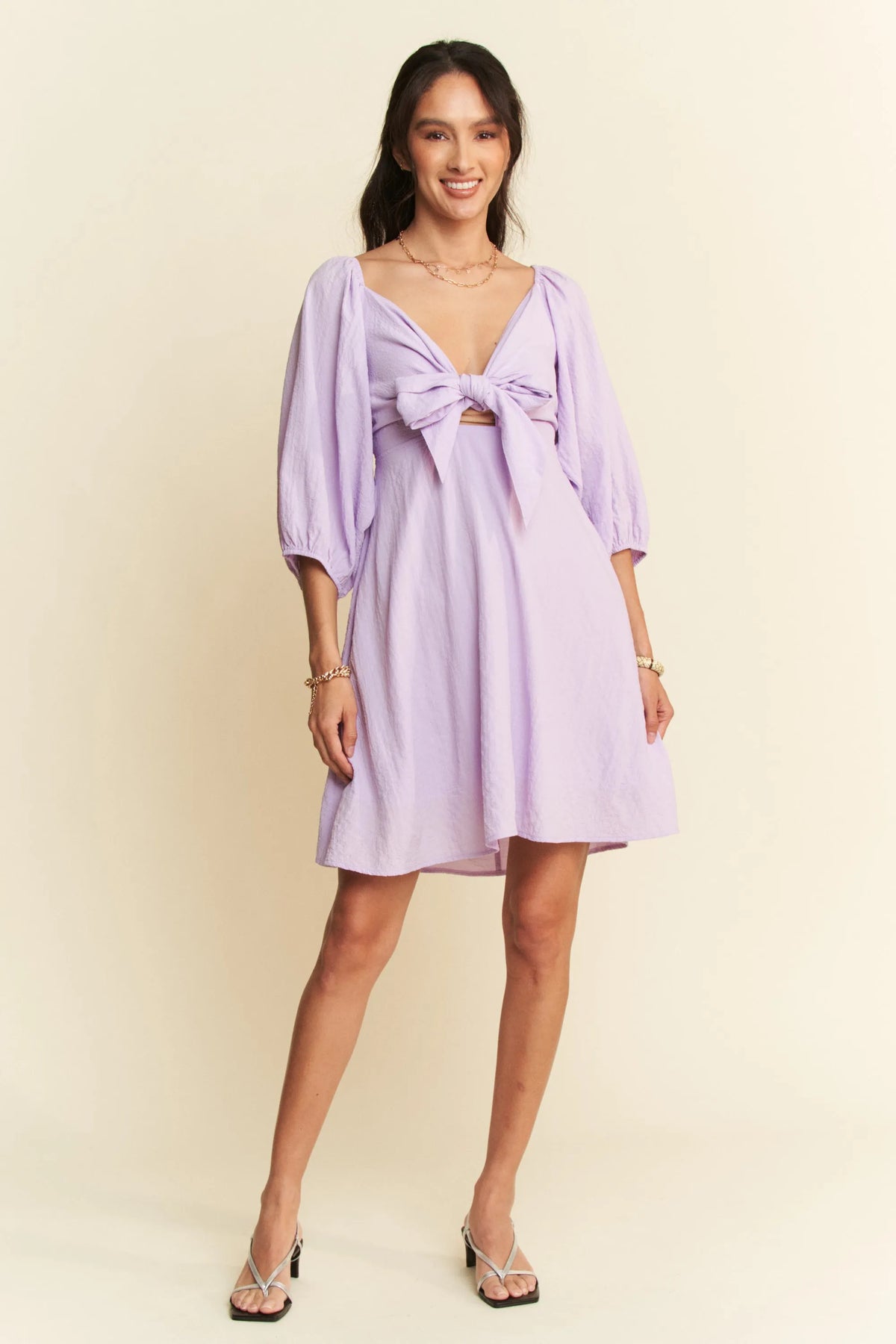 Davi & Dani Self-Tie Puff Sleeve Smocking Open Back Mini Dress - Sydney So Sweet