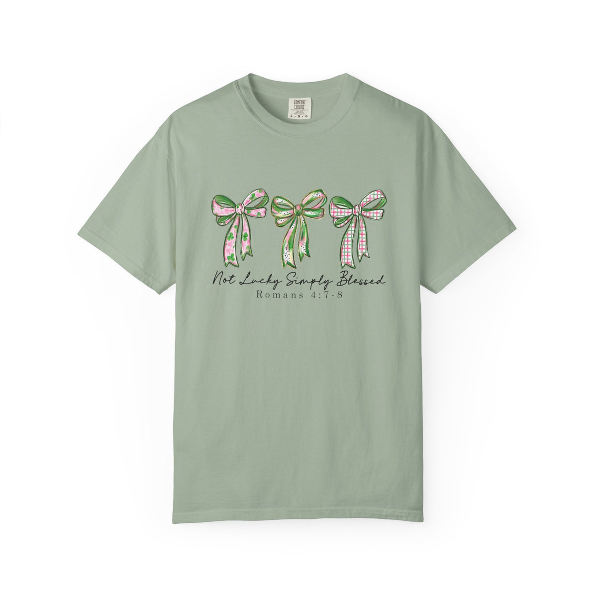 Not Lucky, Simply Blessed Romans 4: 7-8 Christian St. Patrick's Day Graphic T-Shirt Unisex Short Sleeve Tee