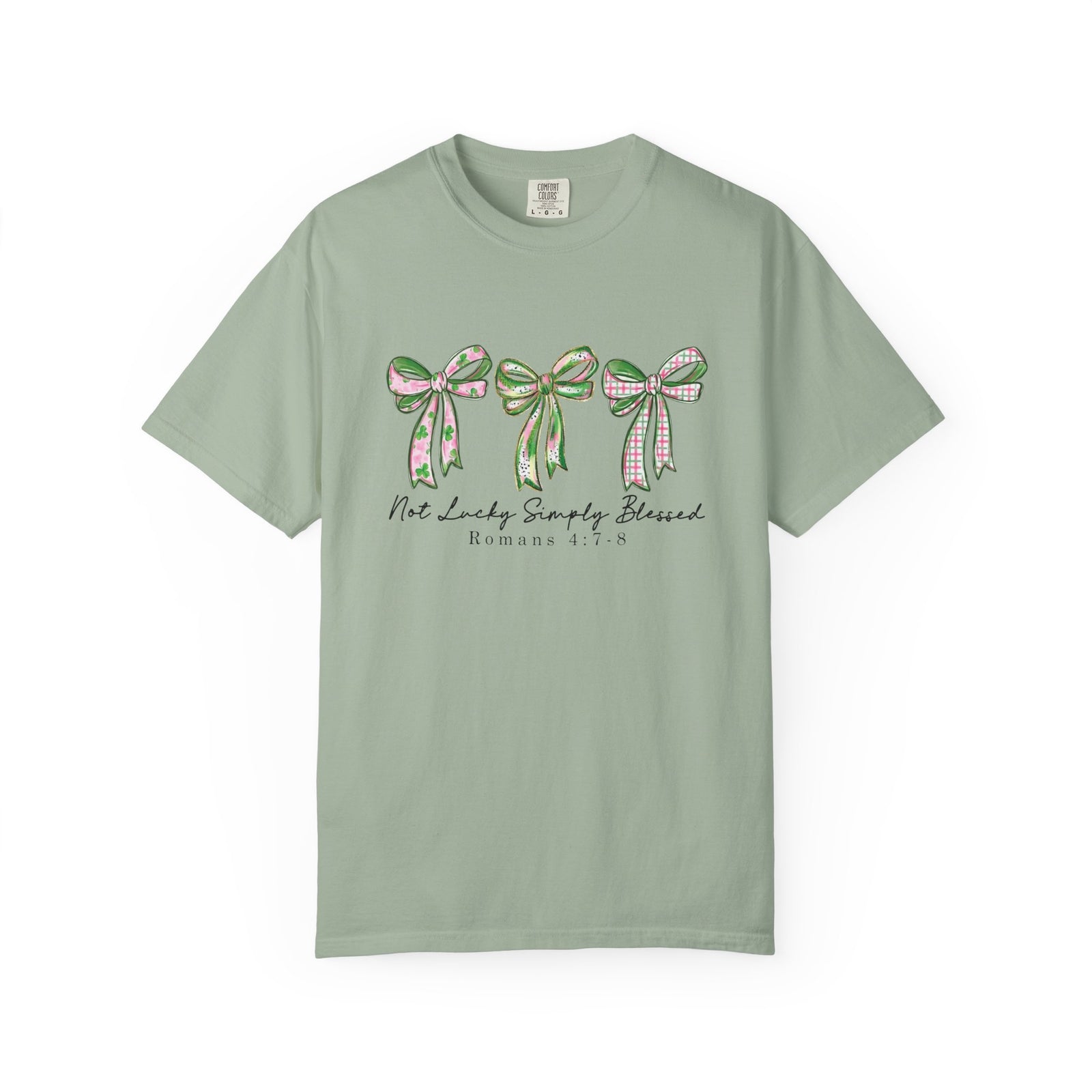 Not Lucky, Simply Blessed Romans 4: 7-8 Christian St. Patrick's Day Graphic T-Shirt Unisex Short Sleeve Tee