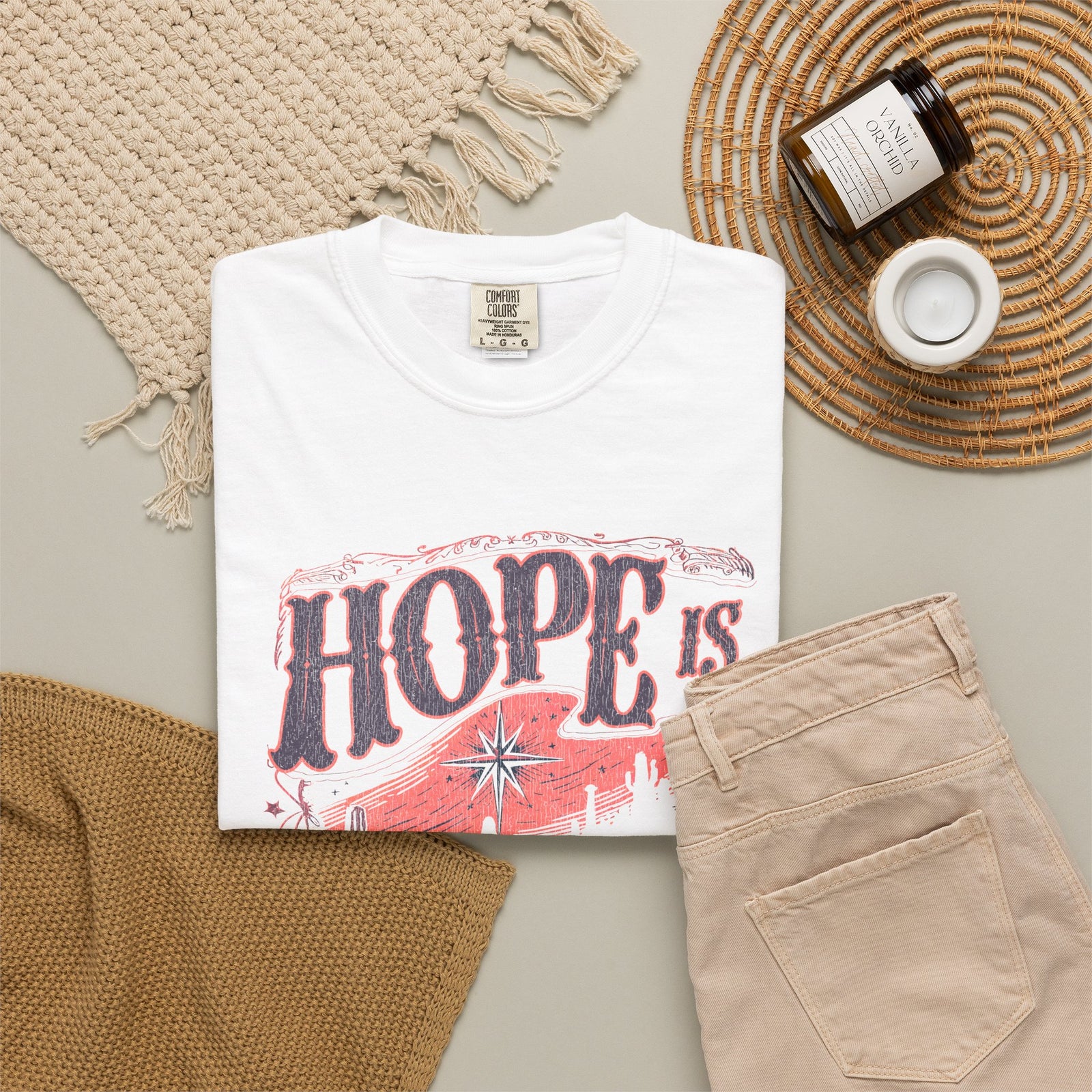 Hope is Born Christmas T-Shirt Christian Distressed Western Graphic Tee