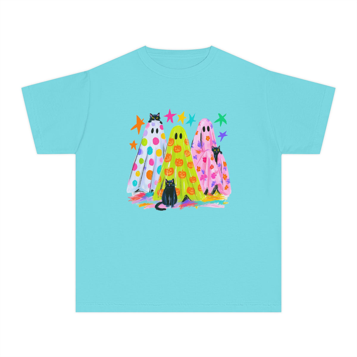 Colorful Polka Dot Halloween Ghost T-Shirt Fun Kids Graphic Tee