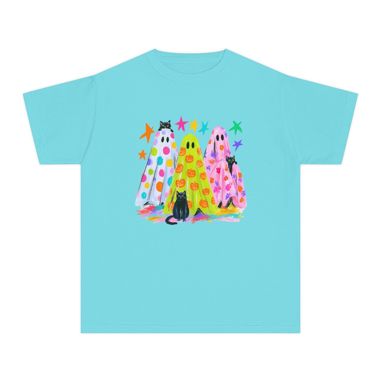 Colorful Polka Dot Halloween Ghost T-Shirt Fun Kids Graphic Tee