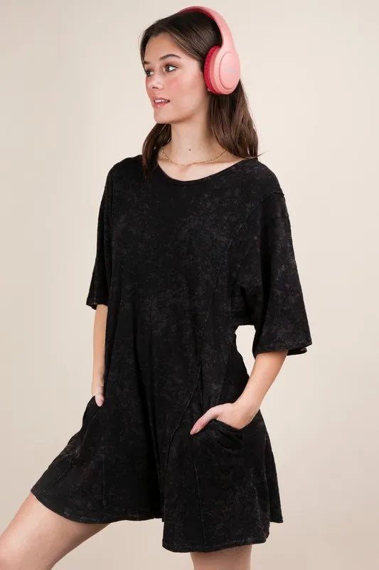 VERY J Mineral Washed Oversized Knit Comfy Romper - Sydney So Sweet