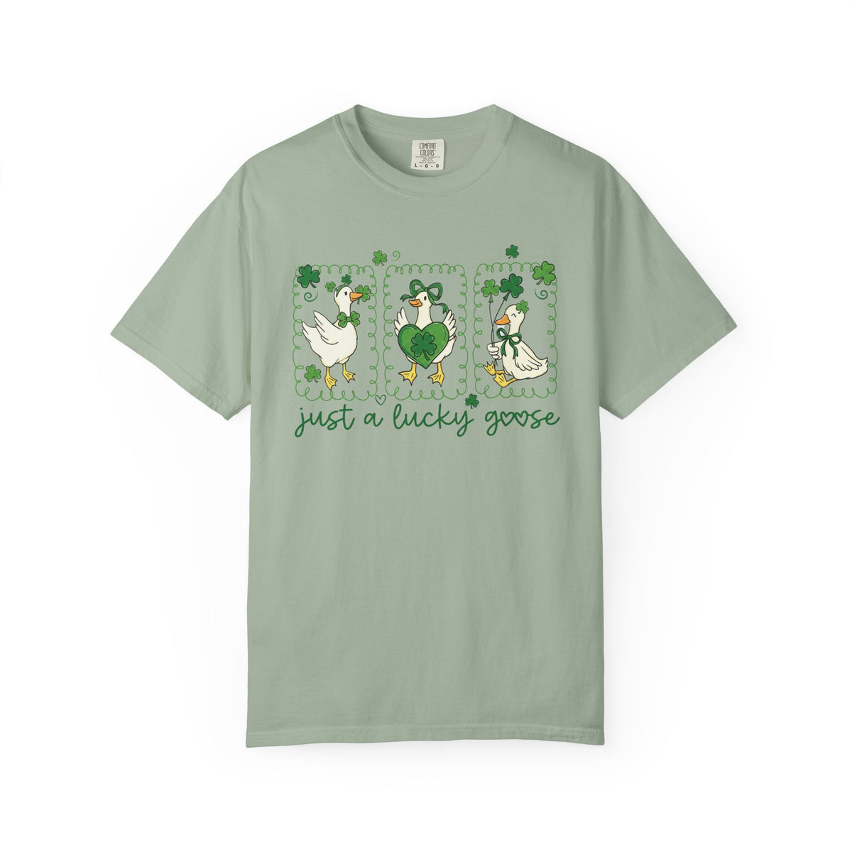 Just a Lucky Goose Stamp St. Patrick's Day Graphic T-Shirt Unisex Short Sleeve Tee