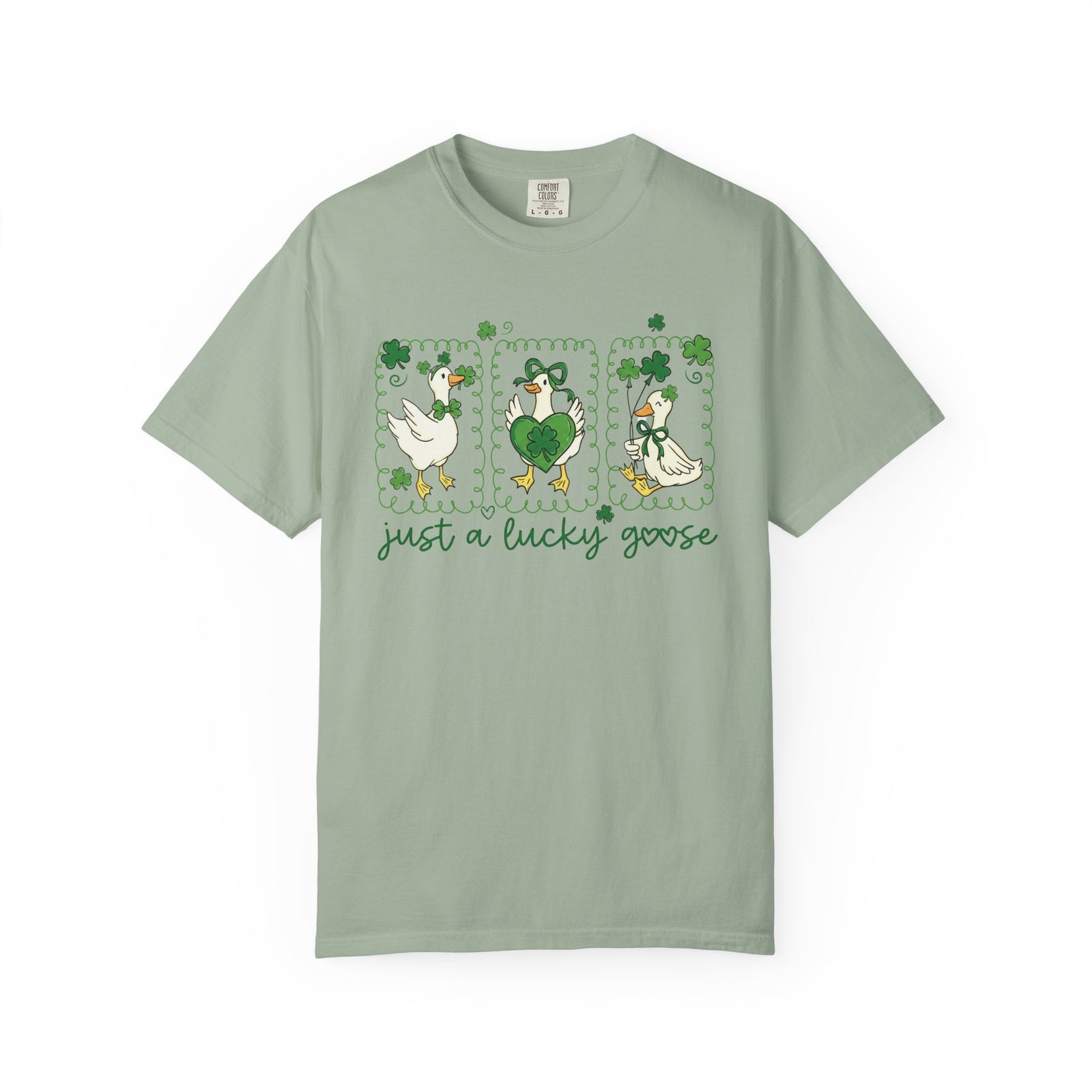 Just a Lucky Goose Stamp St. Patrick's Day Graphic T-Shirt Unisex Short Sleeve Tee